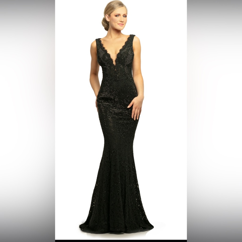 Black Sequin Plunge Maxi Gown